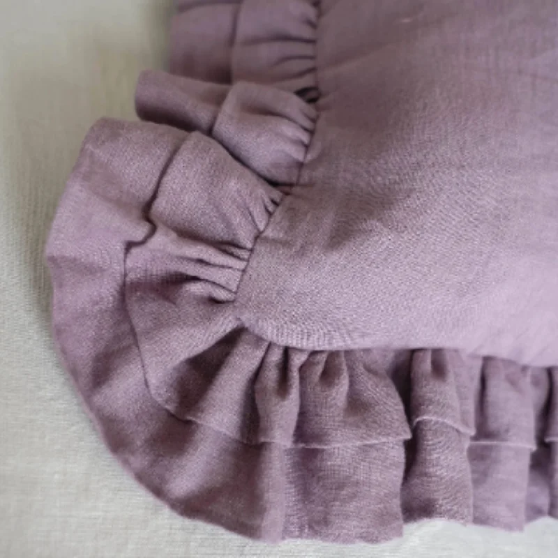 Weekend Clearance Frenzy Linen Pillow Cover with Ruffles