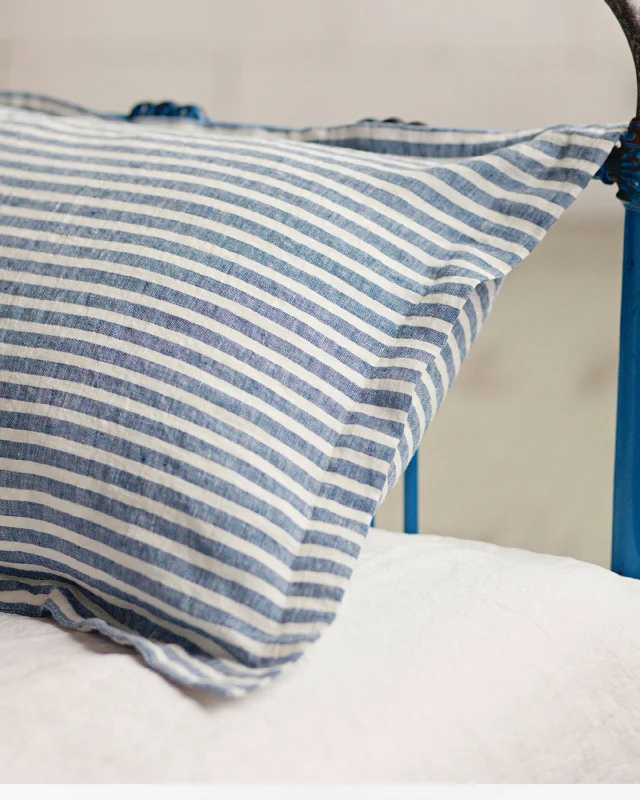 Weekend Bargain Shopping Linen pillow sham in Striped in blue