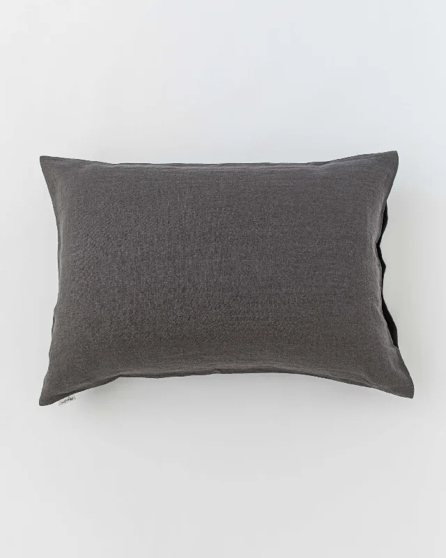 Limited Offer Linen pillowcase with buttons in Charcoal gray