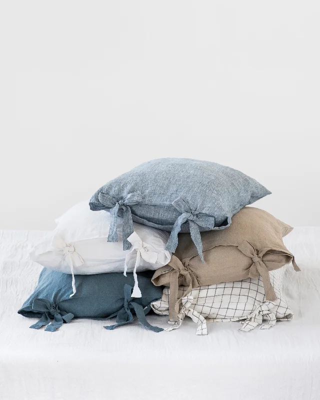 Shop & Save Big Linen pillowcase with ribbon ties in Sage green