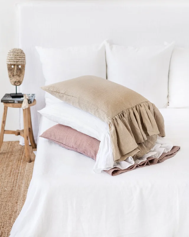 Offer Ending Soon Mermaid ruffle linen pillowcase in Rust pink