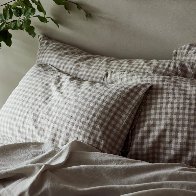 Get It Now Mushroom Gingham Linen Blend Pillowcase (Pair)