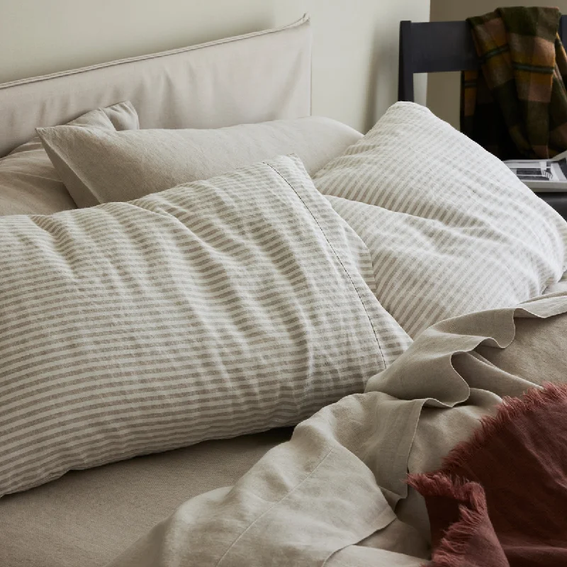 The Big Clearance Oatmeal Stripe Linen Blend Pillowcase (Pair)