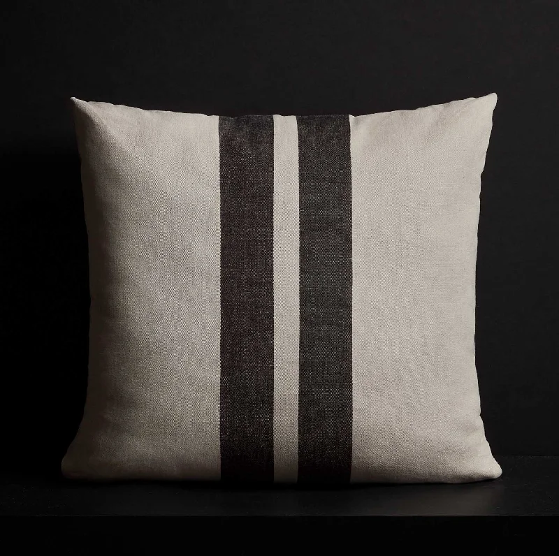 Today Only Patio Striped Linen Euro Pillow - Souris/Black Stripes