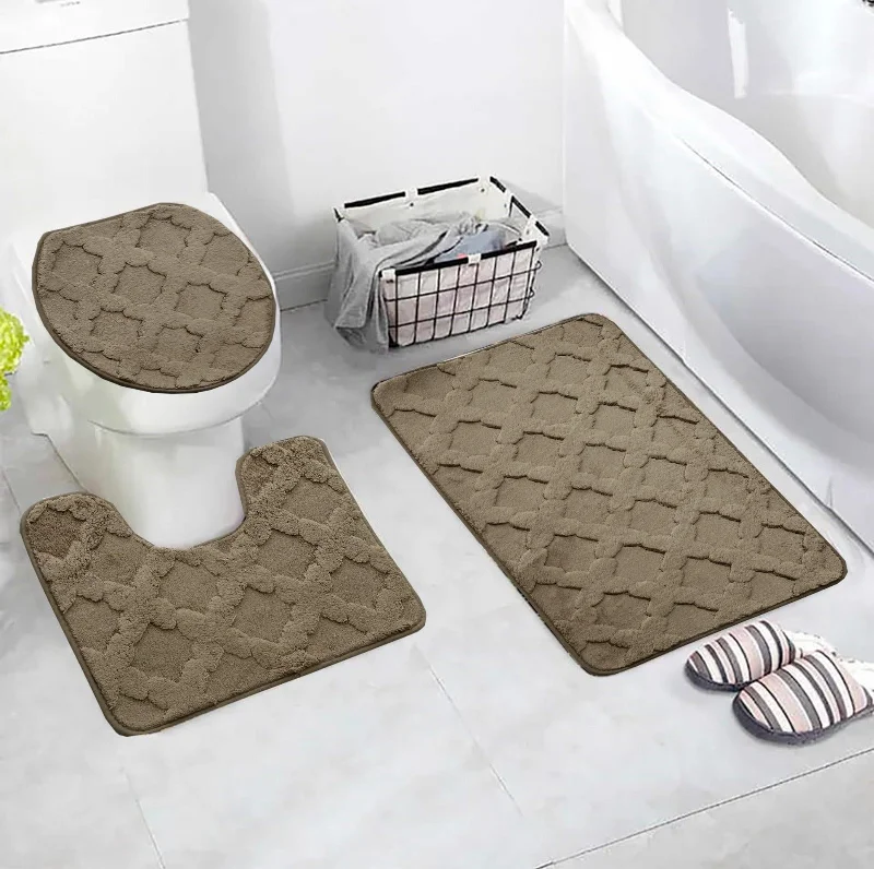 Massive Savings Event 3 PCs Anti Skid Commode Mat Set(328)-Zig Zag Dark Brown