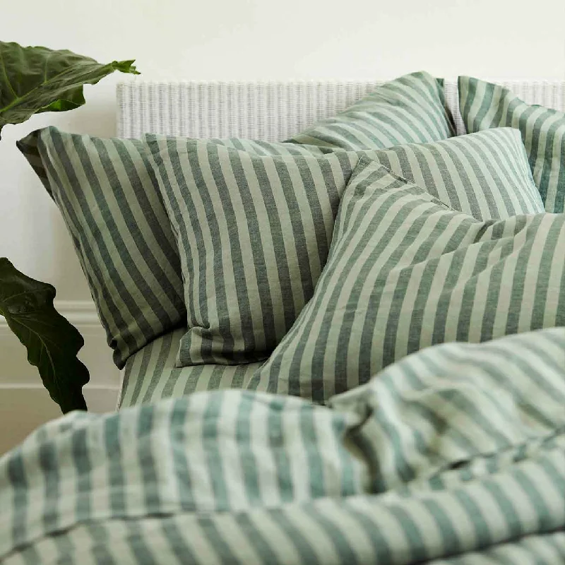 Big Offers Pine Green Pembroke Stripe Linen Blend Pillowcase (Pair)