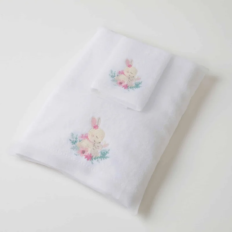Weekend Deal Fest Pink Bunny | Bath Towel & Face Washer In Organza Bag