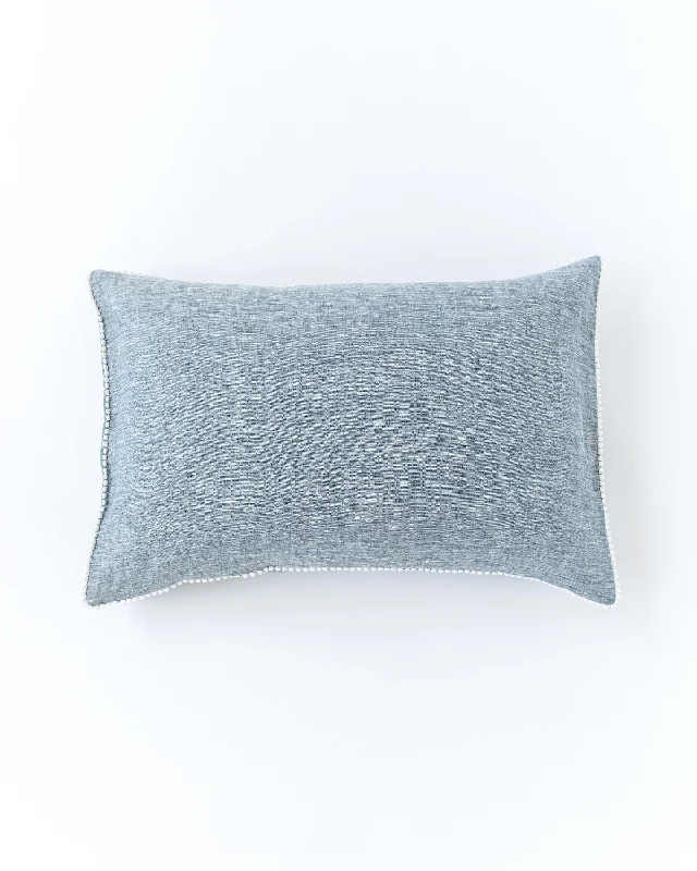 Seasonal Discounts Pom pom trim linen pillowcase in Blue melange