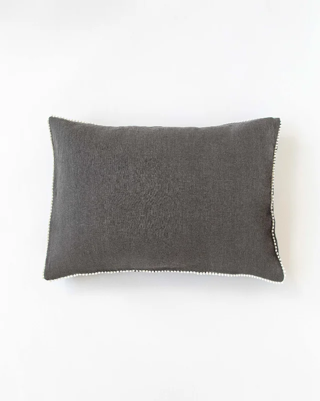 Deal of the Week Pom pom trim linen pillowcase in Charcoal gray