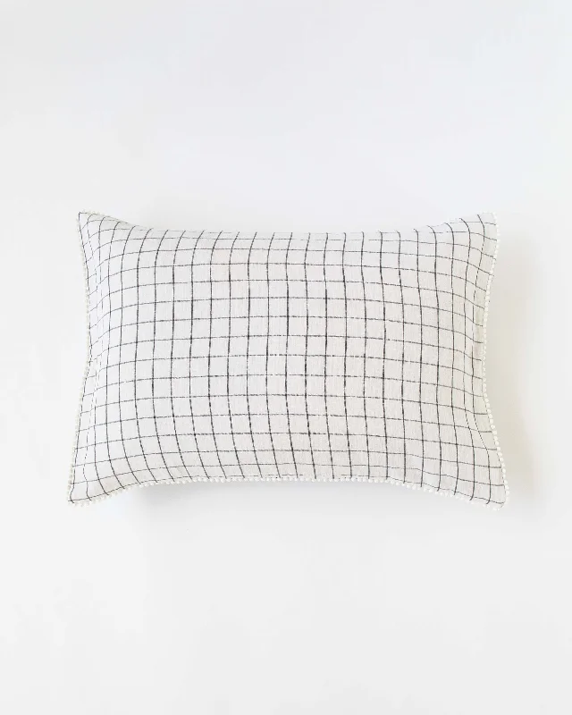 Weekend Deal Rush Pom pom trim linen pillowcase in Charcoal grid