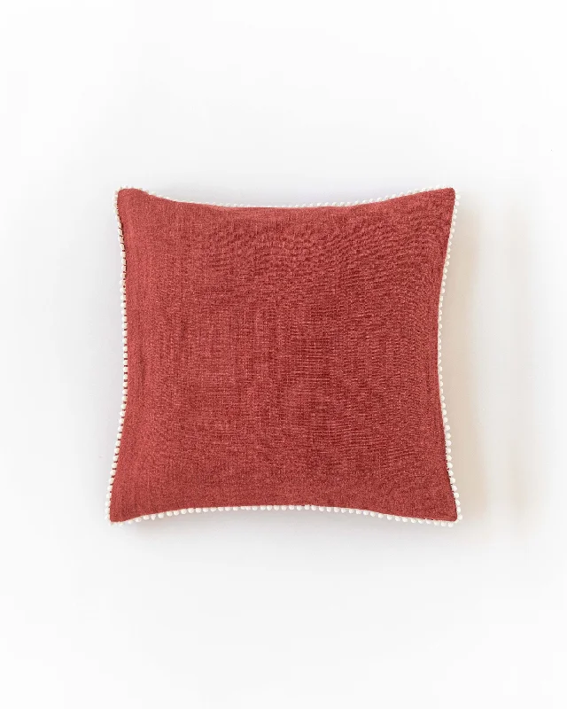 Weekend Price Drop Frenzy Pom pom trim linen pillowcase in Clay