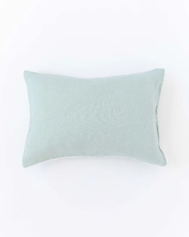 Shop & Save Pom pom trim linen pillowcase in Dusty Blue