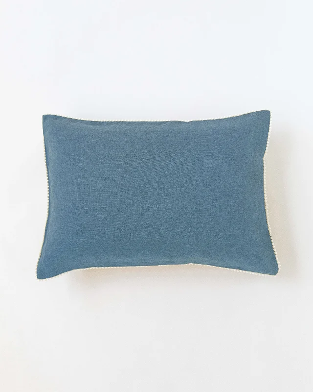 Exclusive Deals Pom pom trim linen pillowcase in Gray blue