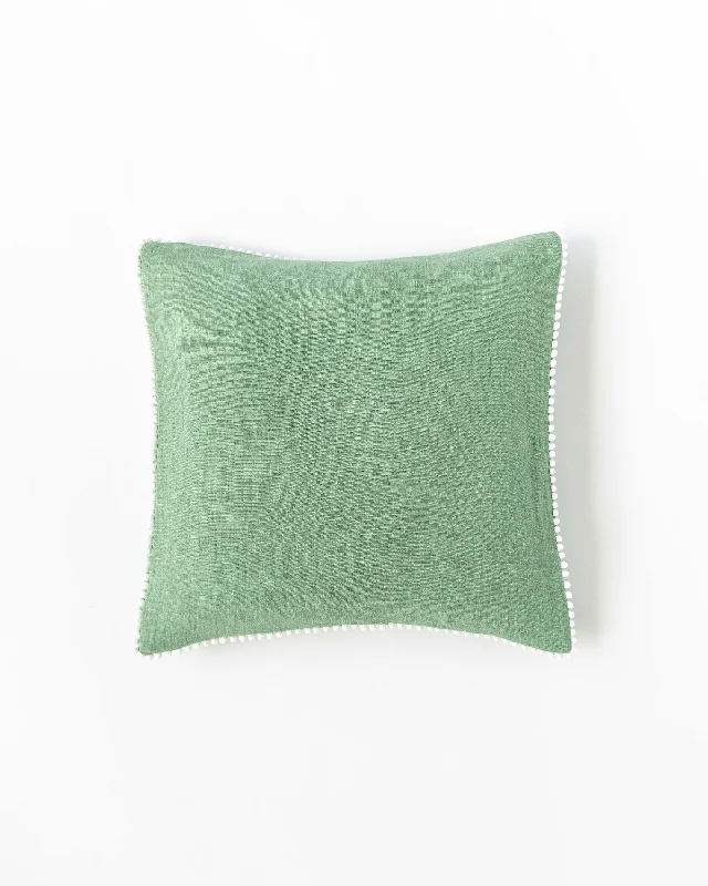 Weekend Flash Offers Pom pom trim linen pillowcase in Matcha green