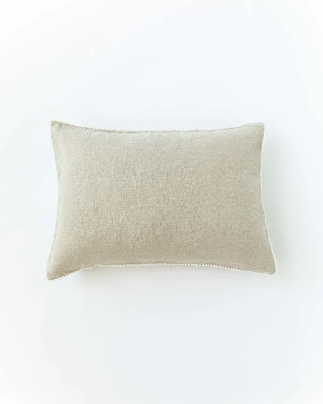 Weekend Bargain Shopping Pom pom trim linen pillowcase in Natural linen