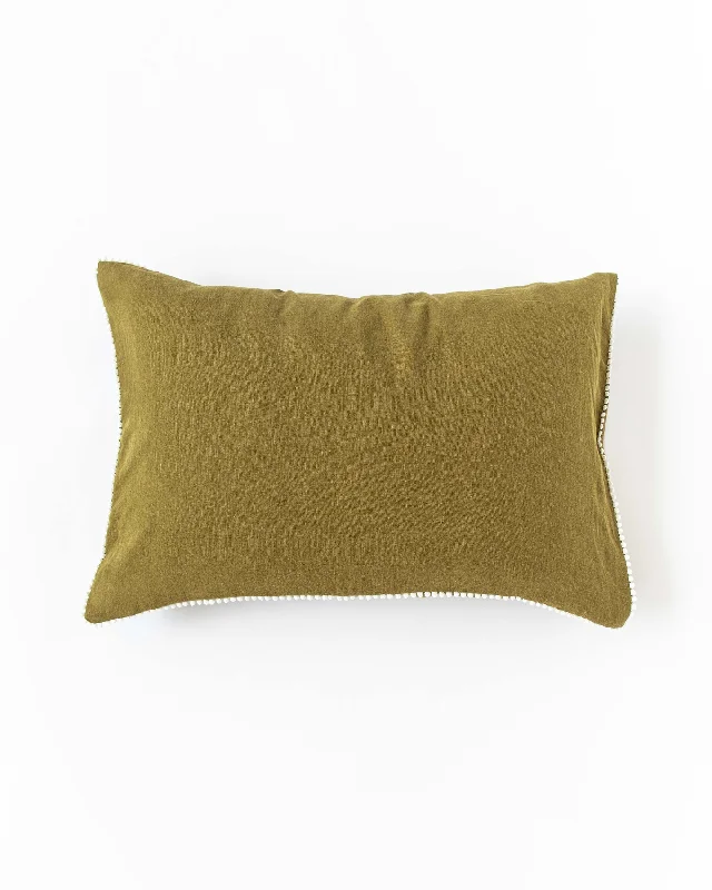 Sale Alert Pom pom trim linen pillowcase in Olive green