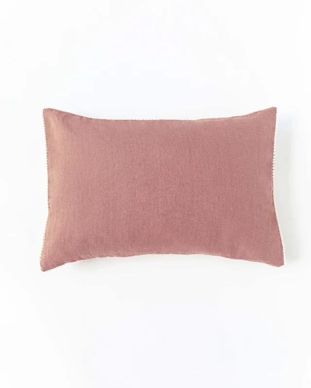 Super Deal Pom pom trim linen pillowcase in Rust pink