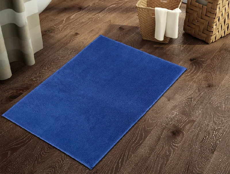 Instant Savings Anti Skid Navy Blue Drylon Large Bath Mat - Raang By Welspun