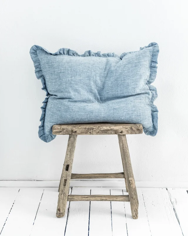 Flash Offer Ruffle trim linen pillowcase in Blue melange