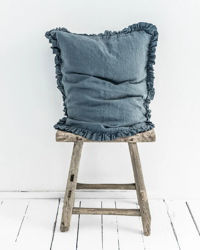 Weekend Massive Discounts Ruffle trim linen pillowcase in Gray blue