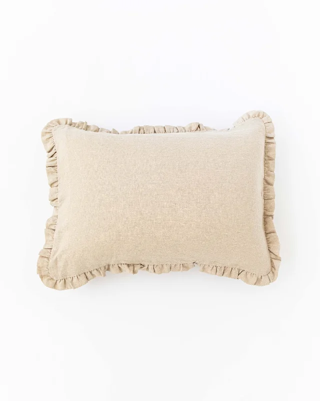 Final Clearance Ruffle trim linen pillowcase in Natural linen