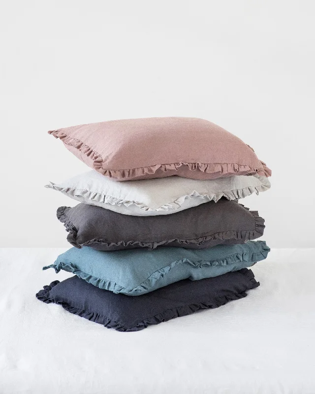 Limited Offer Ruffle trim linen pillowcase in Olive green