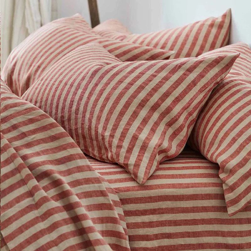 Price Slash Alert Sandstone Red Pembroke Stripe Linen Blend Pillowcase (Pair)