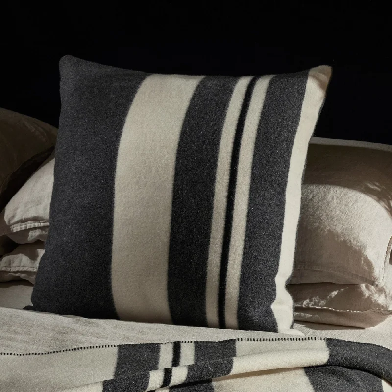 Only for You Wool Cashmere Stripe Sham - Ivory/Charcoal/Black