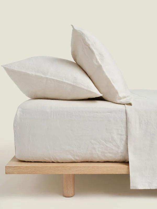 Exclusive Flash Sale 100% Linen Fitted Sheet in Cream