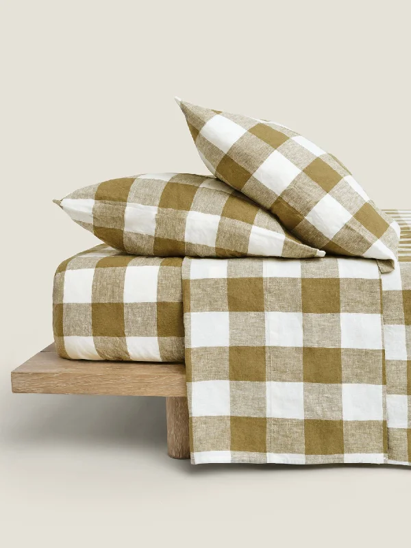 Get It Now 100% Linen Fitted Sheet in Olive Check