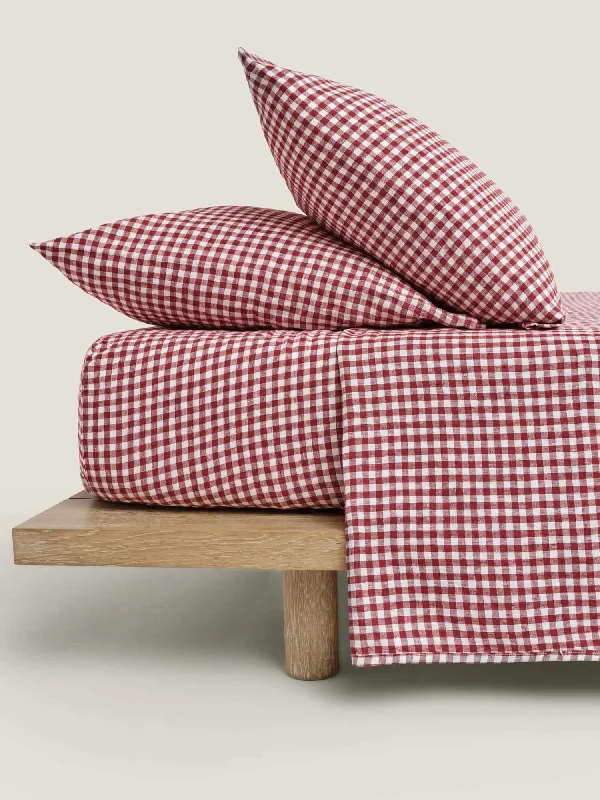 Big Discount Event 100% Linen Fitted Sheet in Pinot Gingham