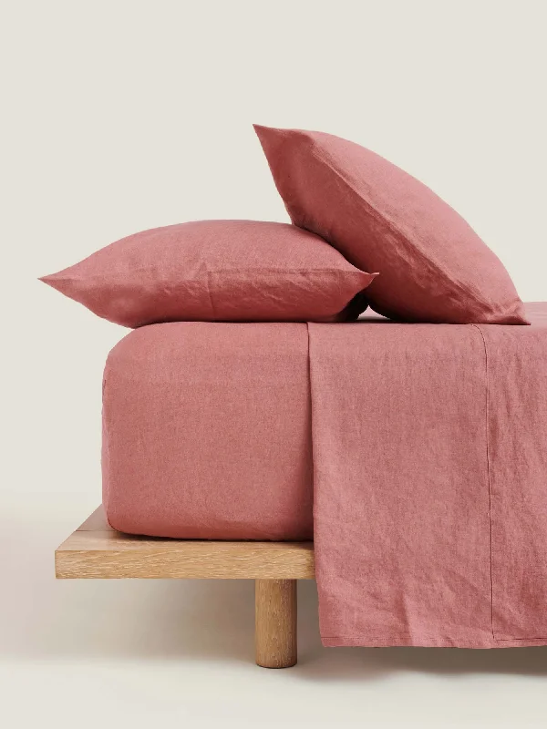 Seasonal Discounts 100% Linen Fitted Sheet in Vintage Pink