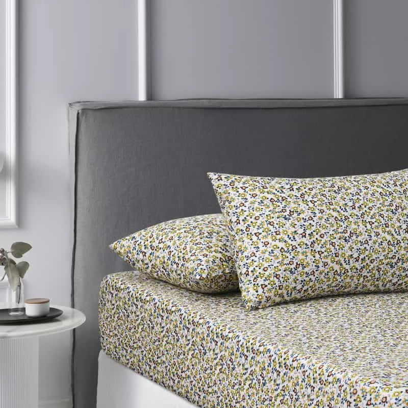Seasonal Sale Accessorize Lisa Washed Cotton Printed Fitted Sheet and Pillowcase Set