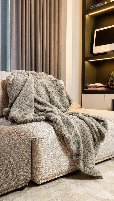 Special Price Drop Animal Print Taupe Faux Fur Throw Blanket