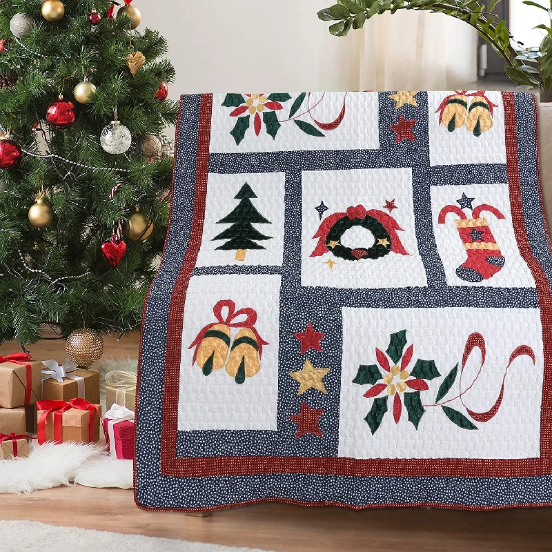 Weekend Super Sale Frenzy Happy Christmas Cotton Quilted Reversible Throw Blanket