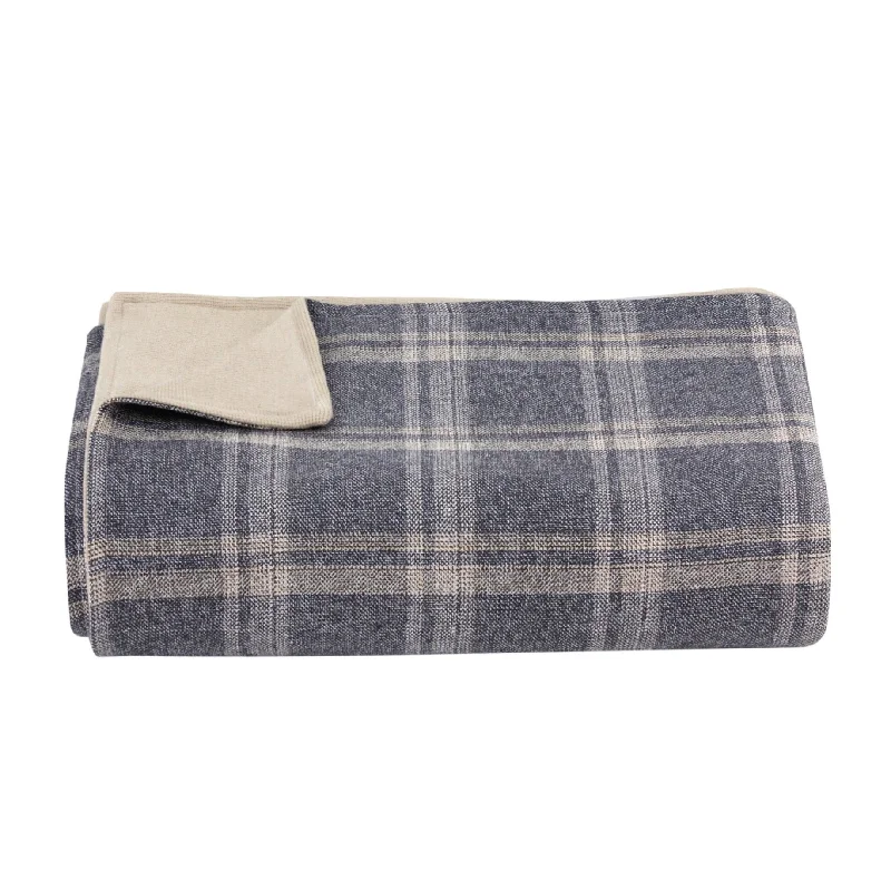 Buy More, Save More Beige/Indigo Checkered Throw Blanket