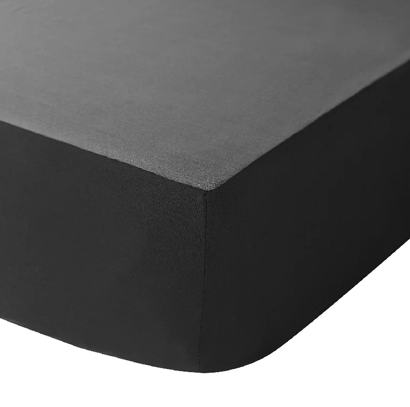 Shop Now and Save Black 10" Deep Fitted Sheet Single 200 TC Percale