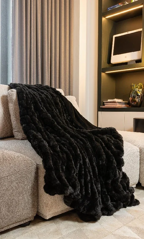 Best Price Ever Black Faux Fur Throw Blanket