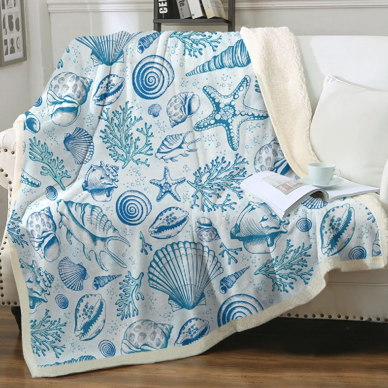 Weekend Bargain Blast Blue Seashells Soft Sherpa Blanket