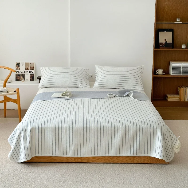 Big Sale Event Breathable Pastel Knitted Blanket / Blue Stripes
