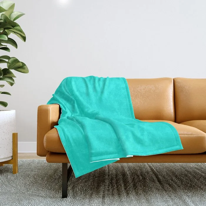 Weekend Specials Galore Bright Aqua Blue Green Solid Color 0bf9ea Throw Blanket