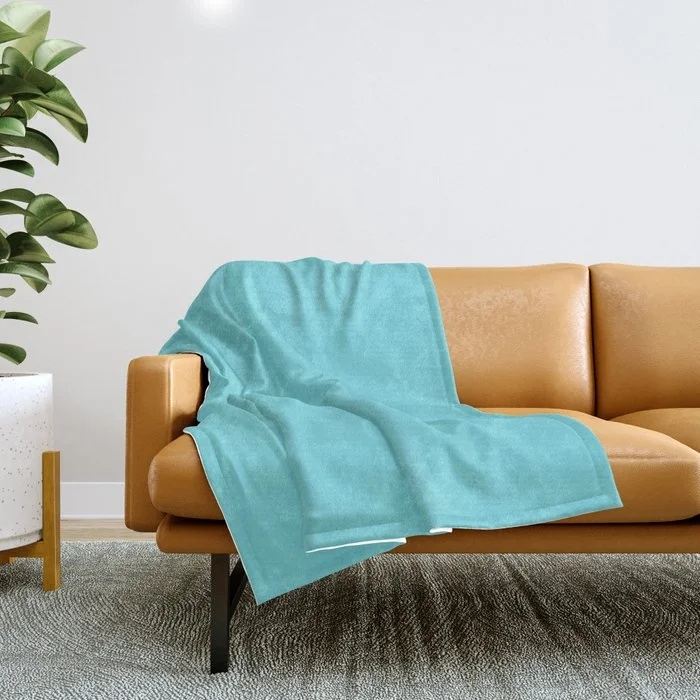 Weekend Markdown Madness Bright Aquamarine Blue Solid Color 6baaae Throw Blanket