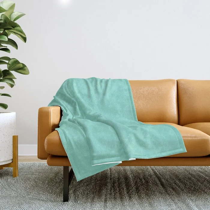 Weekend Special Offers Bright Mid-tone Aqua Solid Color Accent Shade Matches Sherwin Williams Tantalizing Teal SW 6937 Throw Blanket