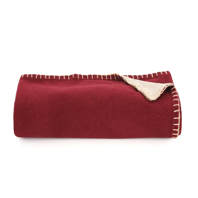 Weekend Flash Markdown Burgundy/Beige Throw Blanket with Stitch Border