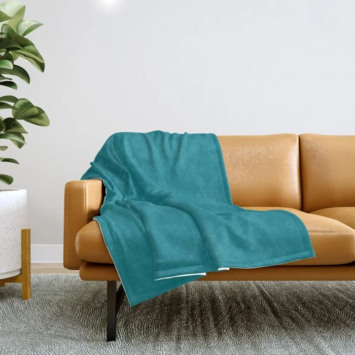 Weekend Bargain Time By The Shore Caribbean Mid Tone Blue Green Solid Color Pairs To Sherwin Williams Briny SW 6775 Throw Blanket