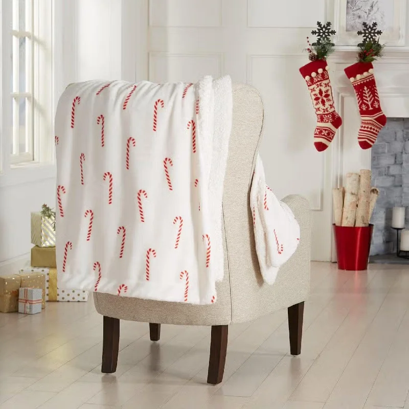 Flash Discounts Candy Cane Sherpa Throw Blanket