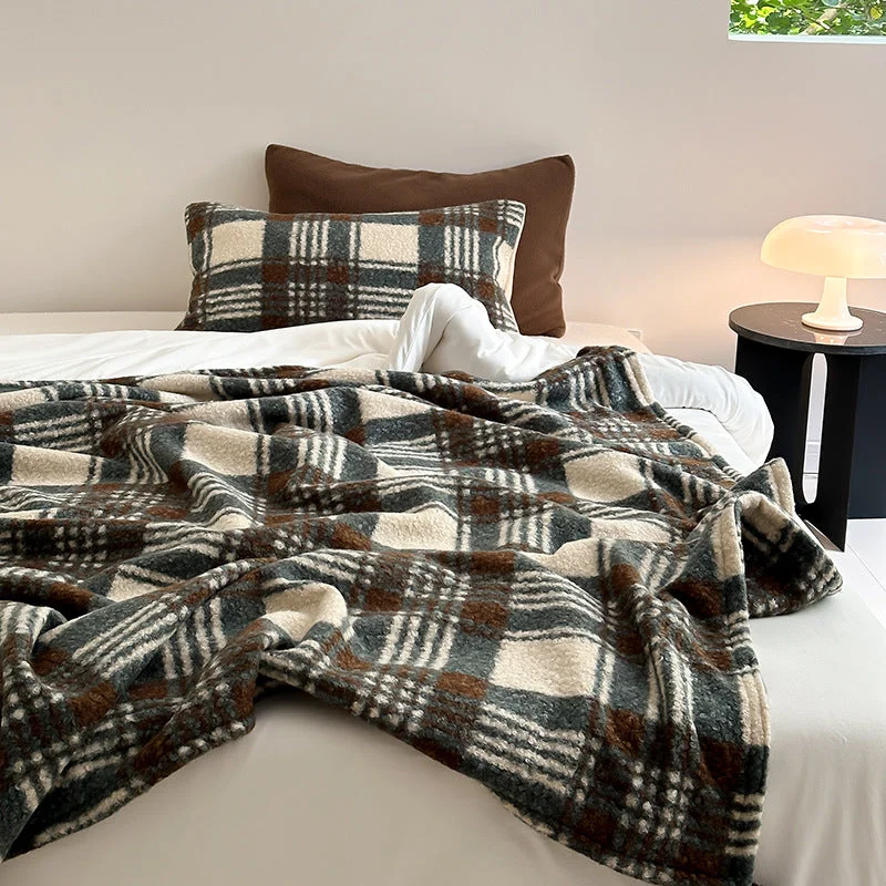 Weekend Exclusive Discounts Cozy Plaid Wool Throw Blanket / Blue