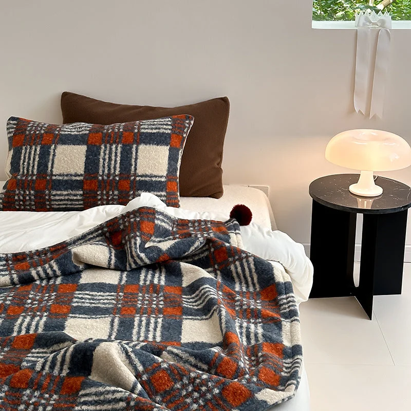 Weekend Bargain Deals Cozy Plaid Wool Throw Blanket / Brown