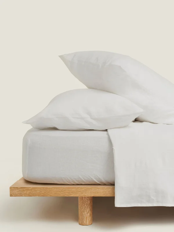 Shop & Save Big 100% Linen Fitted Sheet in White