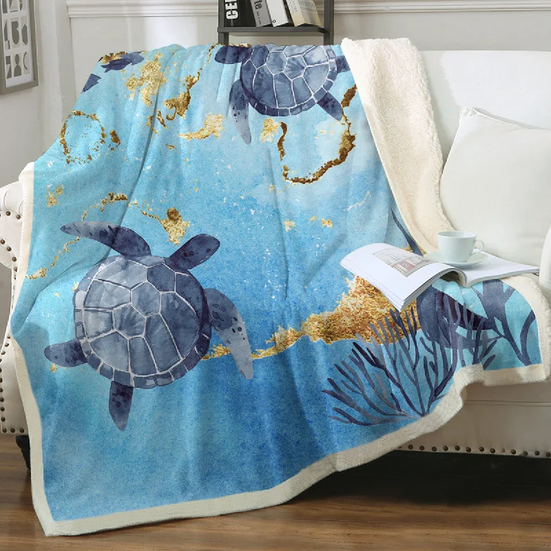 Weekend Buy One Get One Golden Sea Turtle Bay Sherpa Blanket